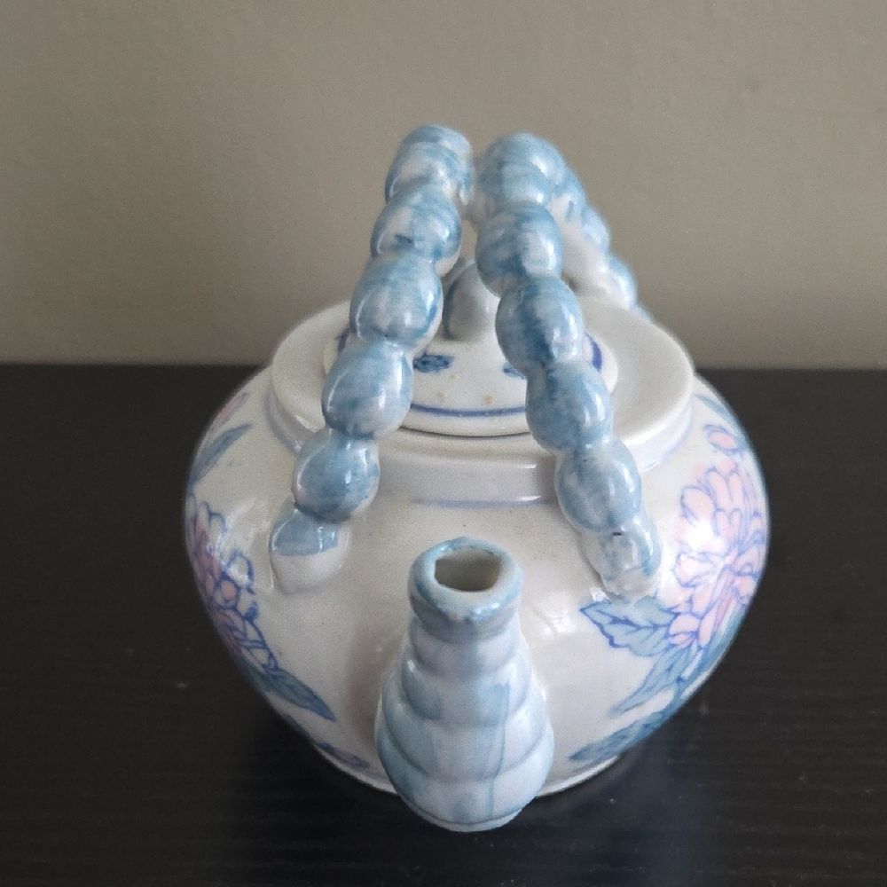 Floral Blue and White Ceramic Teapot - Picture 3 of 7